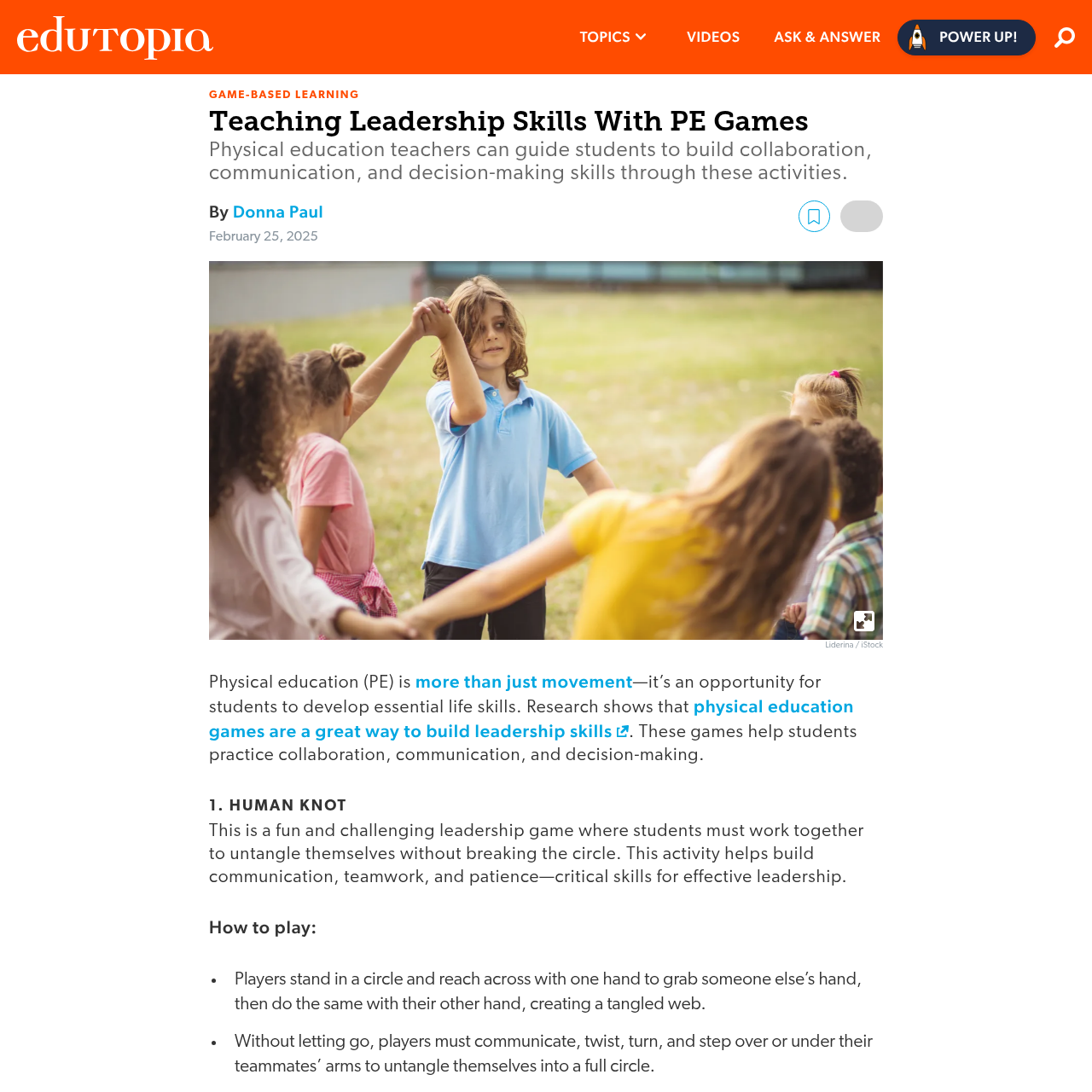 Edutopia PE Games Article